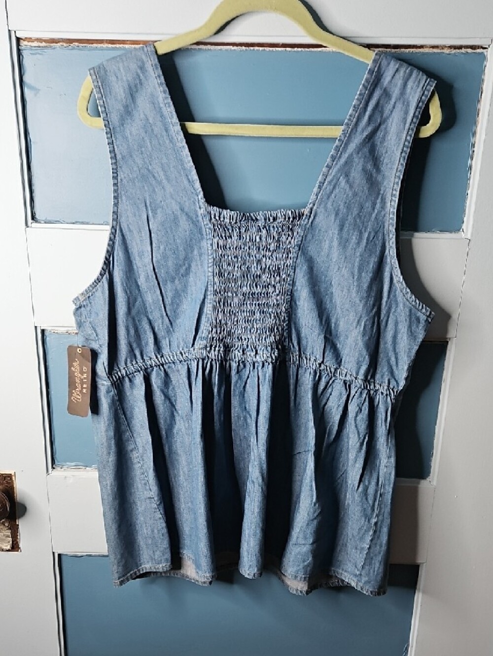 Wrangler Retro Blue Smocked Denim Tank Top XXL - Picture 4 of 6